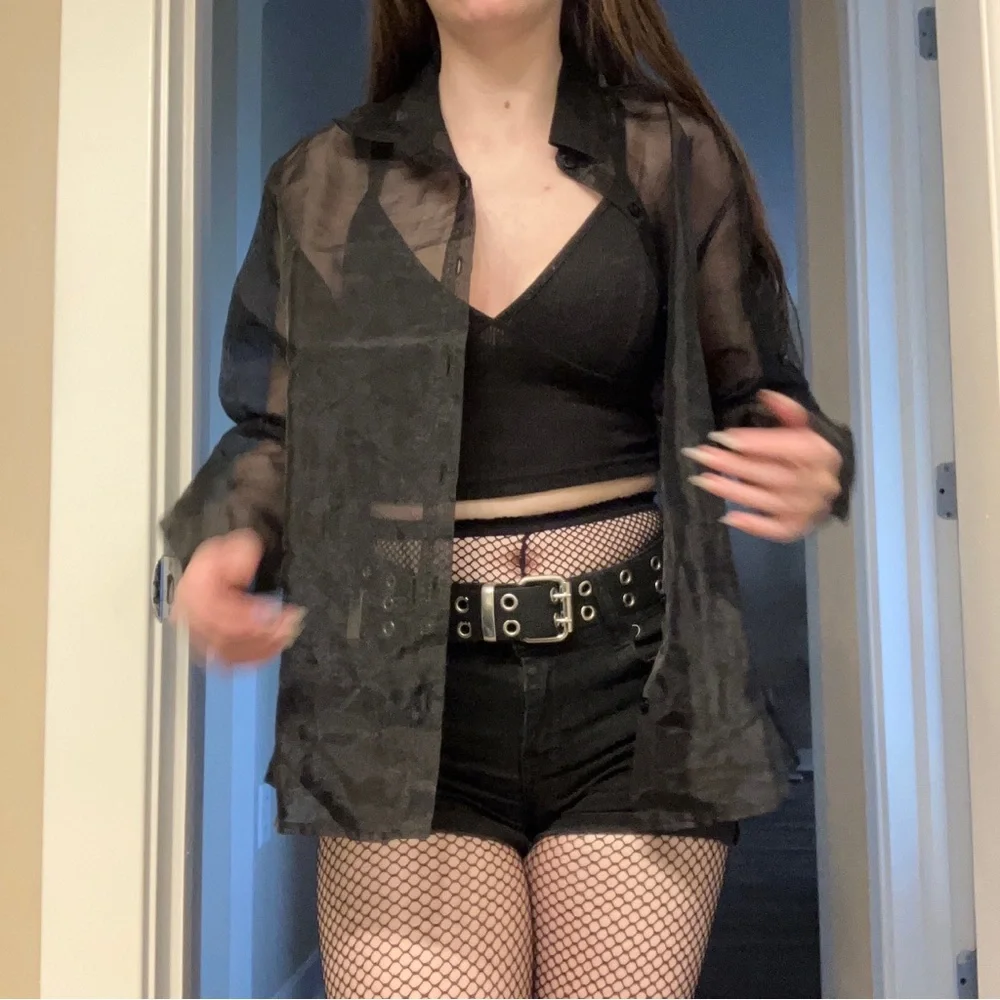 NEW BEAUTIFUL RARE GOTH BLACK MESH BUTTON UP TOP - Picture 10 of 16